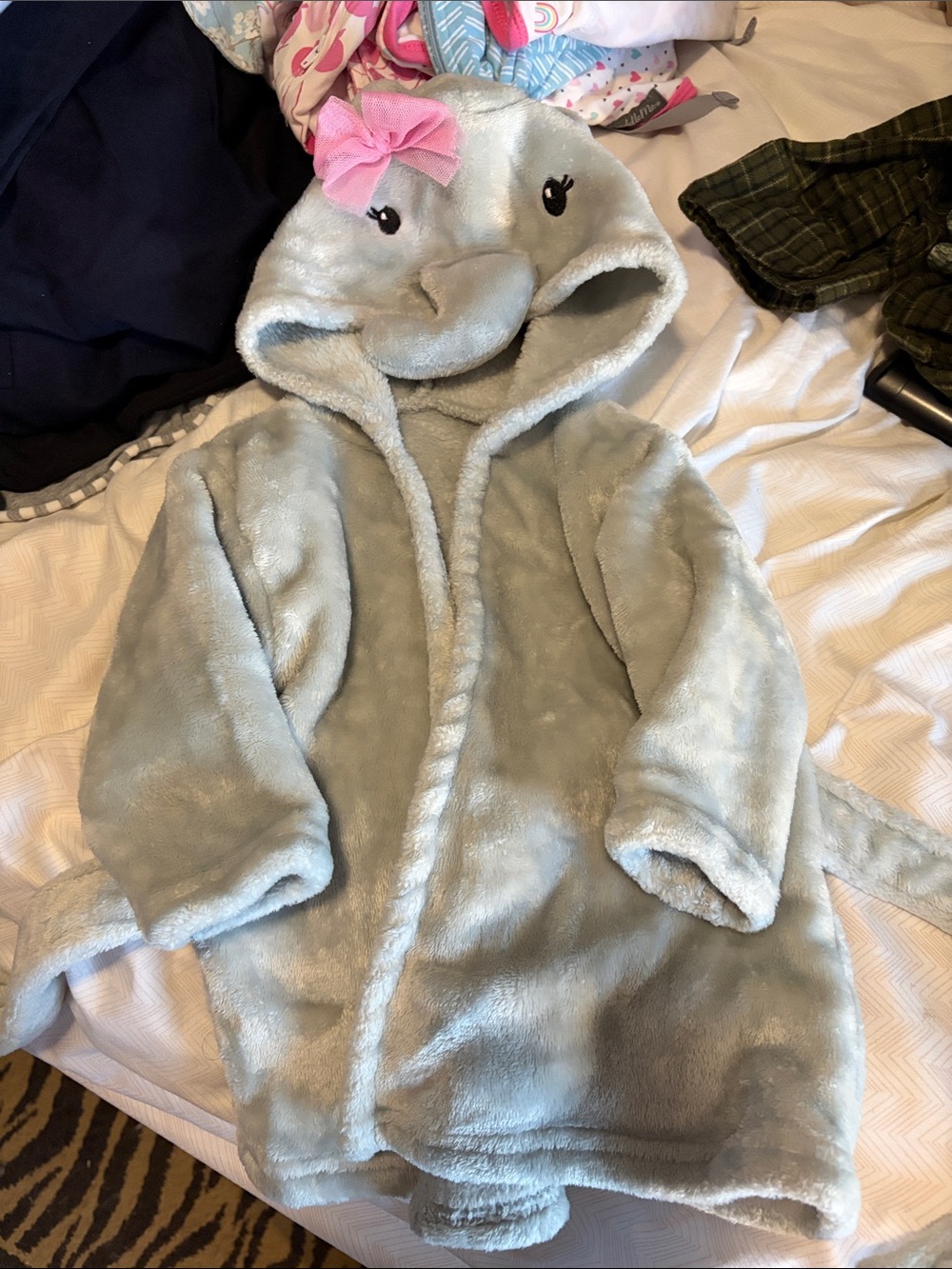 Plush Elephant Hooded Robe with Pink Bow - 0-9 months